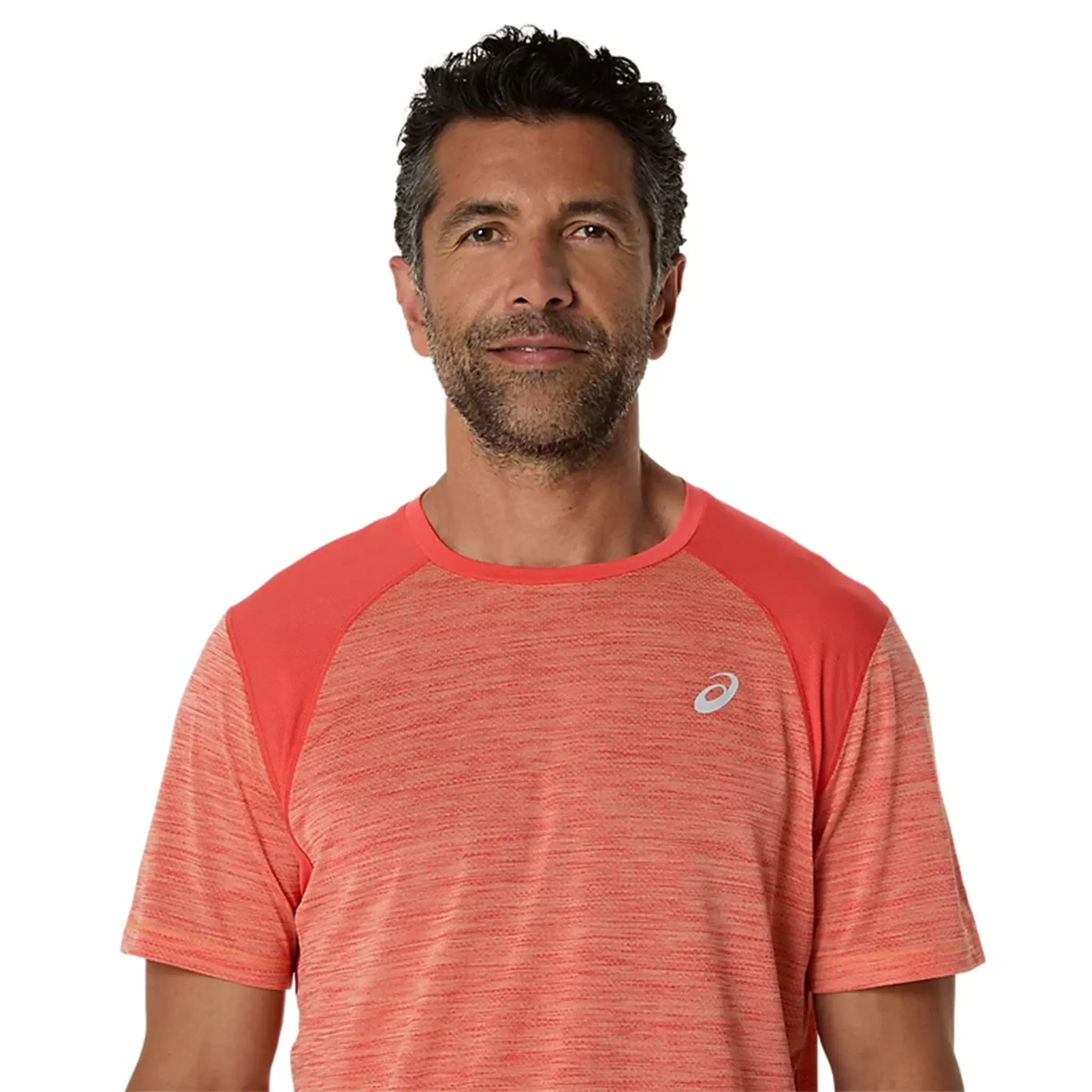 Detailed Front View of ASICS Road Coral Reef Mojave T Shirt 2011C992-700